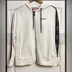 DKNY Sport White Hoodie with Purple Trim